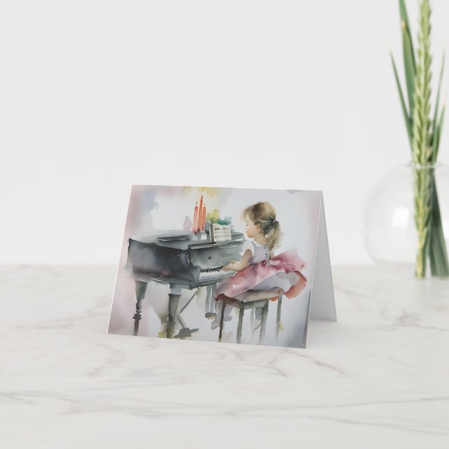 Cartão De Agradecimento Doce Pianista Menininha brincando de Piano Card (Frente)