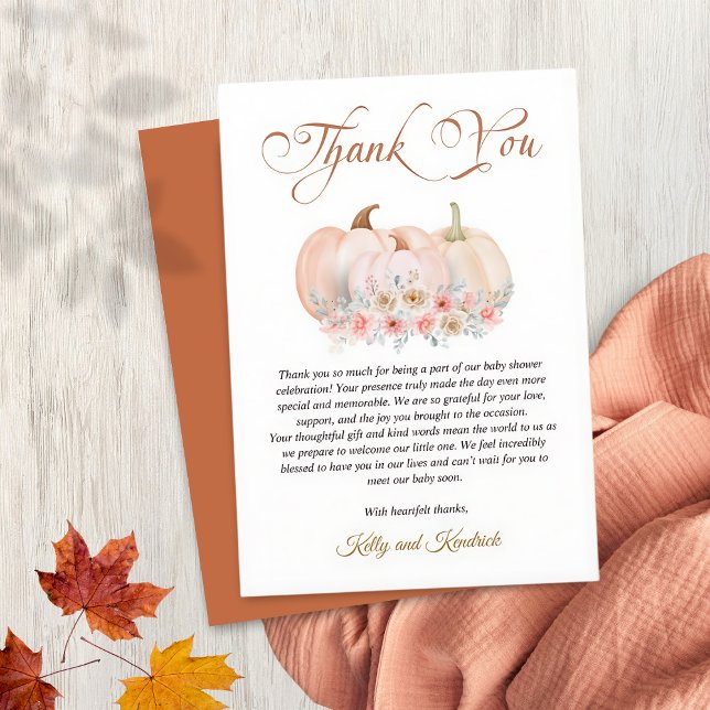 Cartão De Agradecimento Doce Pumpkin Floral Chá de fraldas (Criador carregado)