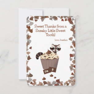 Cartão De Agradecimento Doce Raccoon e Chocolate Treino Aniversário Obriga