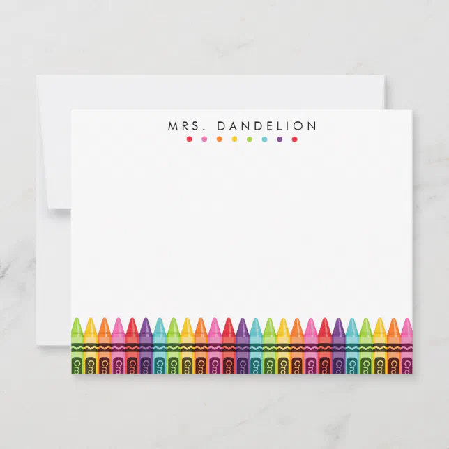 Cart o De Agradecimento Docente Colorido Crayons Elementar Stationery