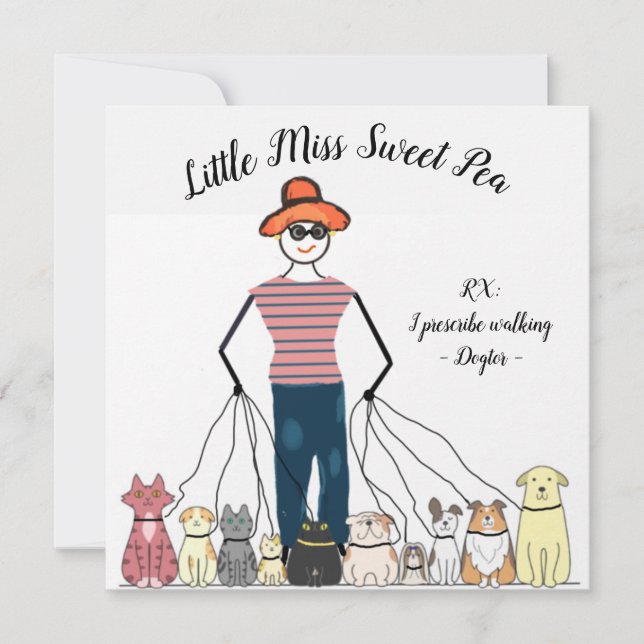 Cartão De Agradecimento Dog Walker Note w Card Little Miss Sweet Pea (Frente)
