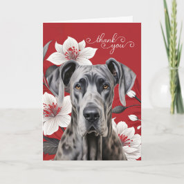 Cartão De Agradecimento Dogue Alemão com Lírios Brancos sobre Vermelho