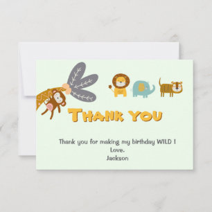 Cartão De Agradecimento Dois Animais Selvagens do Segundo Aniversário Cute