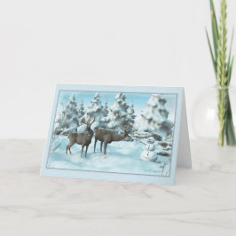 Cartão De Agradecimento Dois Deers e um Homem de Neve