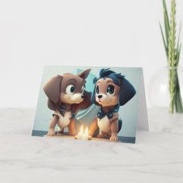 Cartão De Agradecimento Dois filhotes bonitos celebrando um aniversário Th