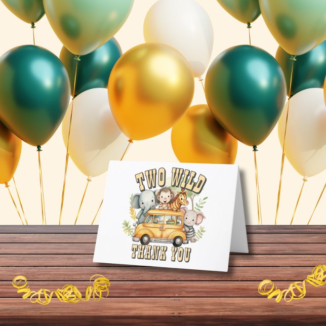 Cartão De Agradecimento Dois meninos selvagens animais safari de aniversár (Criador carregado)