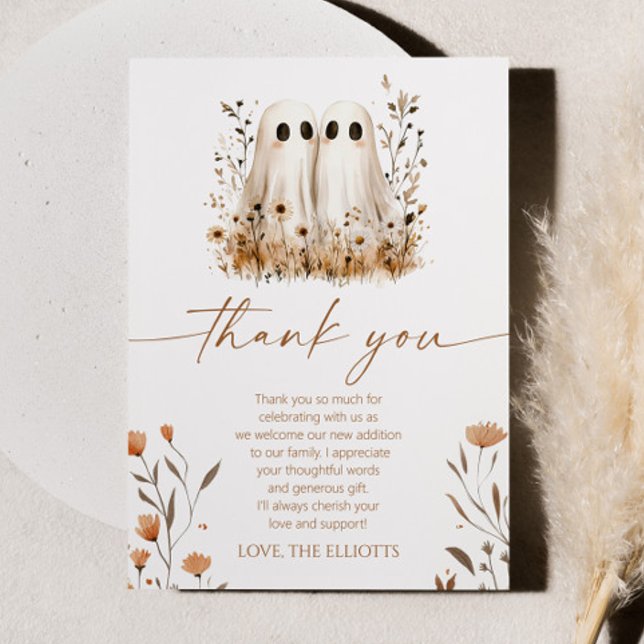 Cartão De Agradecimento Dois Pequenos Chás de fraldas Ghost Globe Gêmeos (Criador carregado)