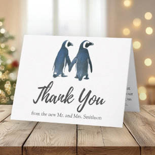 Cartão De Agradecimento Dois Pinguins Cortes   Casamento Romântico Obrigad