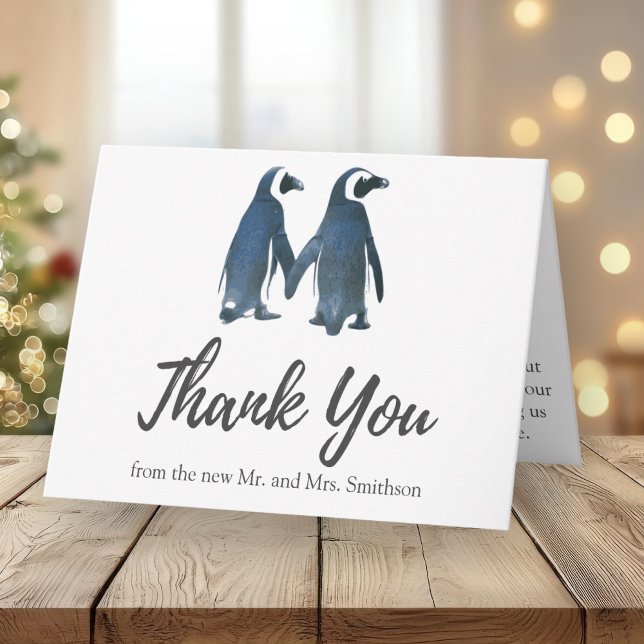 Cartão De Agradecimento Dois Pinguins Cortes | Casamento Romântico Obrigad (Criador carregado)