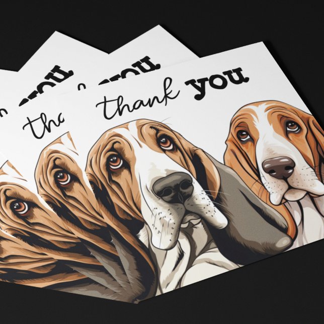 Cartão De Agradecimento Dois Rostos De Caça Básica (Customize these cute basset hound thank you cards on the front and on the back. Sweet hound faces! )