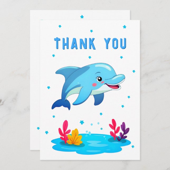 Cartão De Agradecimento Dolphin Sea Animals Birthday Photo  (Frente/Verso)