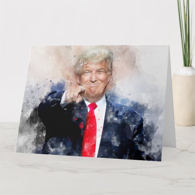 Cartão De Agradecimento Donald Trump apontando o retrato aquoso (Frente)