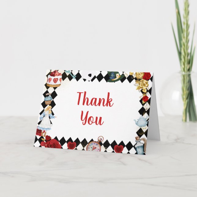 Cartão De Agradecimento "Don't Be Late" Alice in ONEderland First Birthday (Frente)