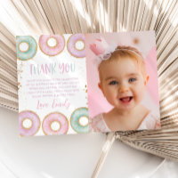 Donut 1st Birthday Flat Thank You Card Aqua