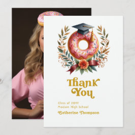 Cartão De Agradecimento Donuts Rosa e Dourado e Diploma de Graduação