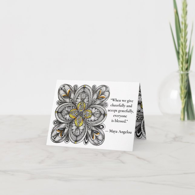 Cartão De Agradecimento Doodle de Flor Aberta com Citação de Dar (Frente)