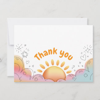 Cartão De Agradecimento Doodle de Sol e Brilhos em Aquarela Fofa