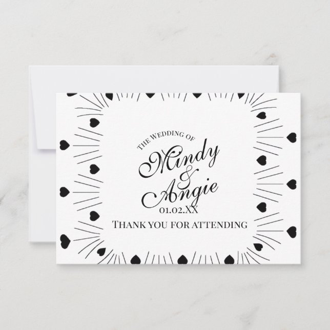 Cartão De Agradecimento Doodle Hearts Frame Script Wedding (Frente)