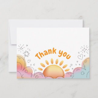 Cartão De Agradecimento Doodle Sol e Brilho em Aquarela Fofa