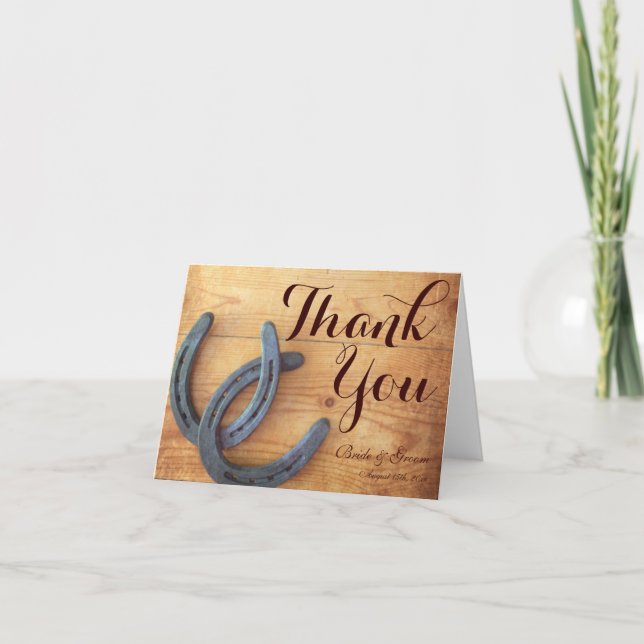 Cartão De Agradecimento Double Horseshoes Wedding Thank You Cards (Frente)
