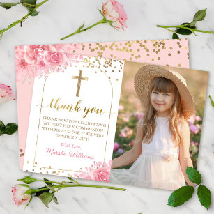 Cartão De Agradecimento Dourada Arch Rosa Floral Primeira Foto Sagrada de 