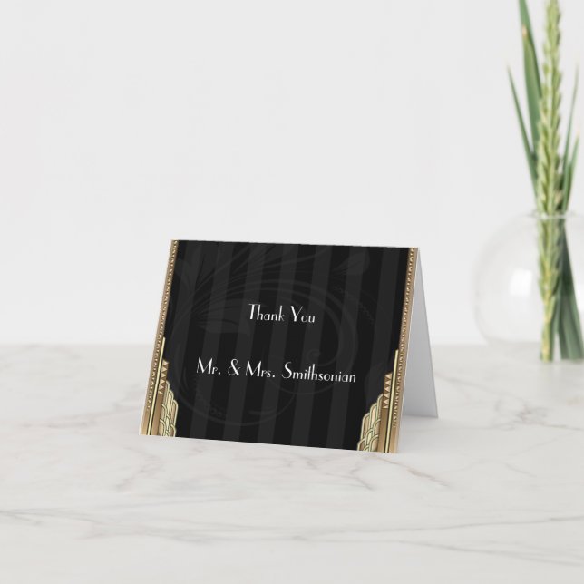 Cartão De Agradecimento Dourada Arte Deco Stripe Casamento Obrigado (Frente)