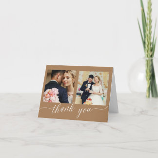 Cartão De Agradecimento Dourada Calligrafia 3 casamento de fotos obrigado