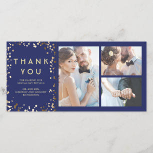 Cartão De Agradecimento Dourada Confetti Elegante Casamento de Marinhos Ob