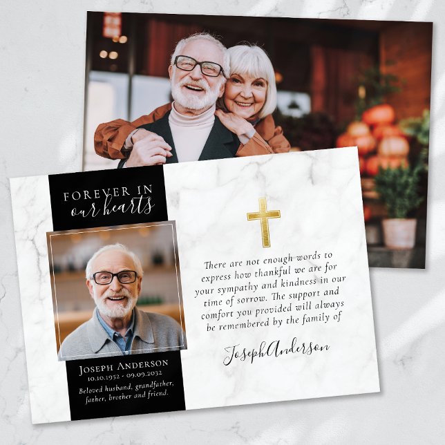 Cartão De Agradecimento Dourada Cruz Foto Simpatia Funeral (Criador carregado)