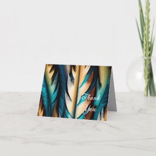 Cartão De Agradecimento Dourada e Teal Feather Art