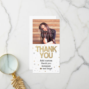 Cartão De Agradecimento Dourada Gliter Silver Foil Impressão Confetti Obri