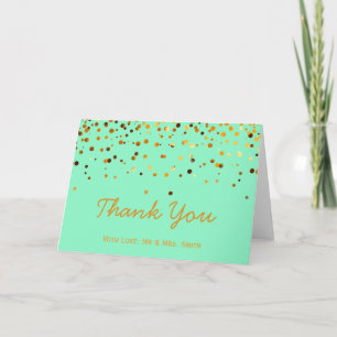 Cartão De Agradecimento Dourada Glitter Confetti Espalha Verde Obrigado