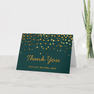 Cartão De Agradecimento Dourada Glitter Confetti Espalha Verde Obrigado