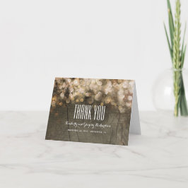 Cartão De Agradecimento Dourada Glitter String Luzes Madeira Rústica Obrig