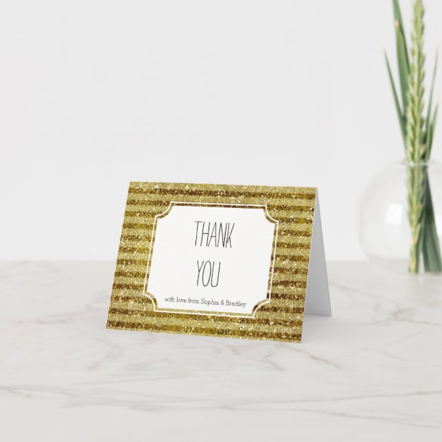 Cartão De Agradecimento Dourada Glitter Striters Obrigado (Frente)