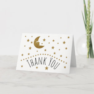Cartão De Agradecimento Dourada Lua e estrelas Chá de fraldas Obrigado