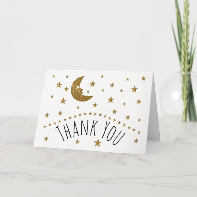 Cartão De Agradecimento Dourada Lua e estrelas Chá de fraldas Obrigado (Frente)