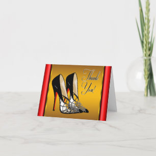 Cartão De Agradecimento Dourado amarelo vermelho salto alto obrigado