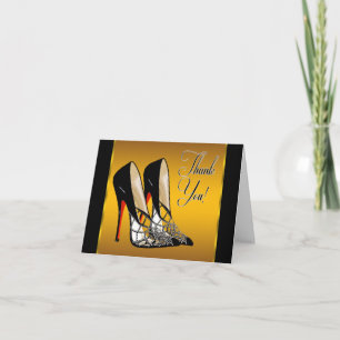 Cartão De Agradecimento Dourado amarelo vermelho salto alto obrigado