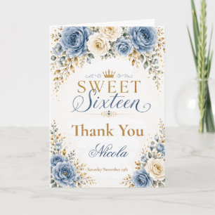 Cartão De Agradecimento Dourado Azul Poético Sweet Sixteen