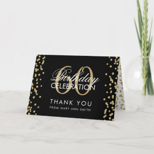 Cartão De Agradecimento Dourado Black 60 Aniversário Obrigado Glitter Conf