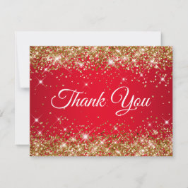 Cartão De Agradecimento Dourado brilho e aniversário de 40 anos vermelho