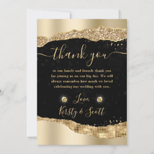Cartão De Agradecimento Dourado Brilho Glam Lágrimas Bordas Casamento