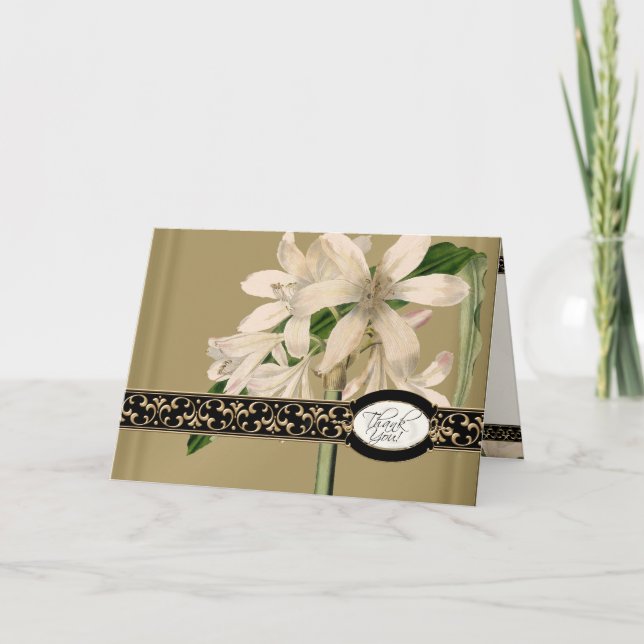 Cartão De Agradecimento Dourado Brocade Floral Formal Elegante Obrigado No (Frente)