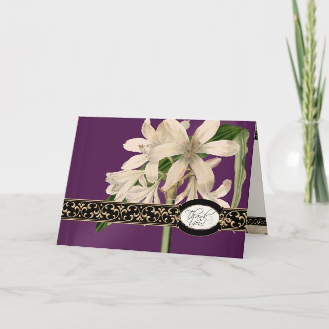 Cartão De Agradecimento Dourado Brocade Floral Formal Elegante Obrigado No (Frente)