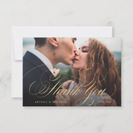 Cartão De Agradecimento Dourado casamento com fotos clássicas da caligrafi