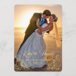 Cartão De Agradecimento Dourado Casamento Fotográfico de Confetti Obrigado