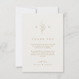 Cartão De Agradecimento Dourado casamento simples das folhas botânicas mon