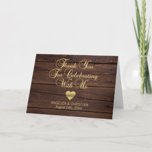 Cartão De Agradecimento Dourado Coração Rustic Country Obrigado Casamento
