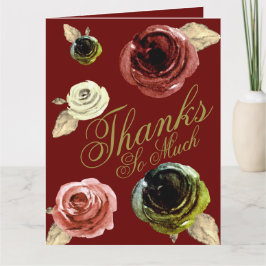 Cartão De Agradecimento Dourado de aquarela e Script BorgonhaMuito Obrigad